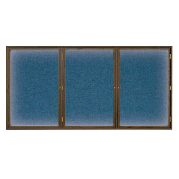 United Visual Products Triple Door Enclosed EZ Tack Board, 72"x36", Walnut/Marble UV105EZ-MARBLE-WALNUT
